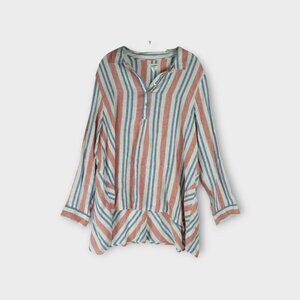 Artisan NY Striped Linen Tunic Blouse Size XL Americana